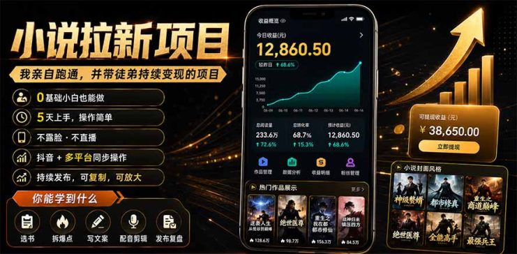 （19379期）抖音及多平台小说拉新项目：我亲自跑通并持续带徒弟实操｜0基础小白5天上手快速变现_生财有道创业项目网