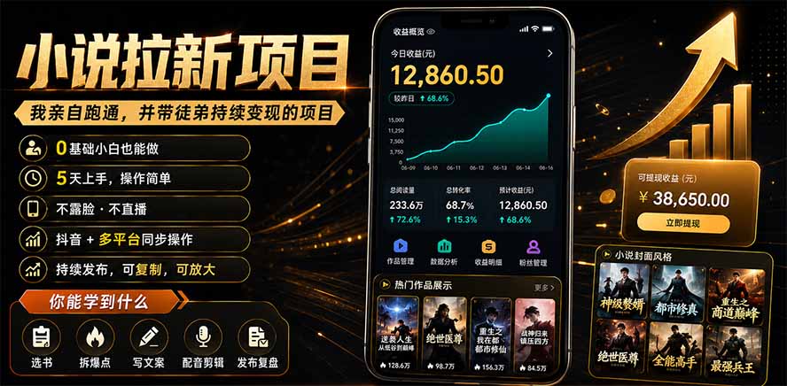 图片[1]-（19379期）抖音及多平台小说拉新项目：我亲自跑通并持续带徒弟实操｜0基础小白5天上手快速变现_生财有道创业项目网-生财有道