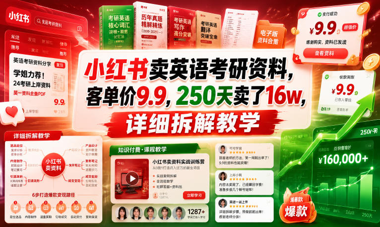 图片[1]-小红书卖英语考研资料，客单价9.9，250天卖了16w，详细拆解教学——生财有道创业项目网-生财有道