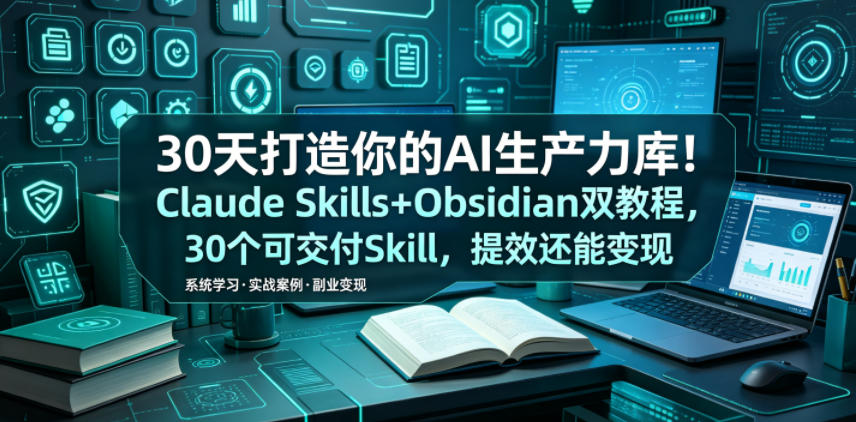 图片[1]-30天打造你的AI生产力库！Claude Skills+Obsidian 双教程，30 个可交付 Skill，提效还能变现——生财有道创业项目网-生财有道