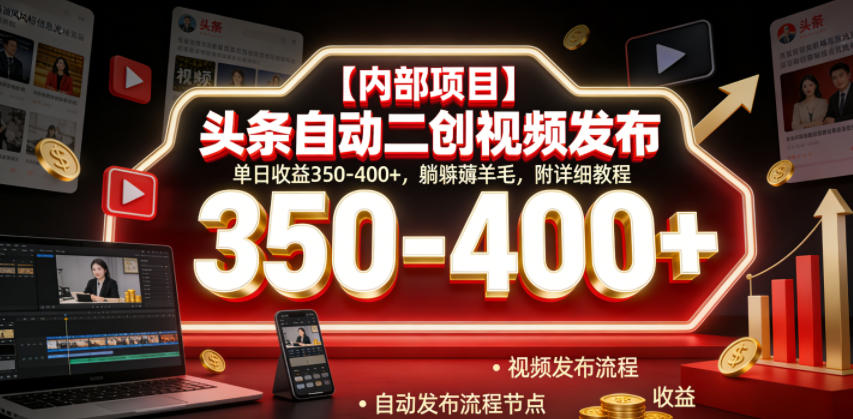 图片[1]-【内部项目】头条自动二创视频发布，单日收益350-400+，躺賺薅羊毛，附详细教程【揭秘】——生财有道创业项目网-生财有道