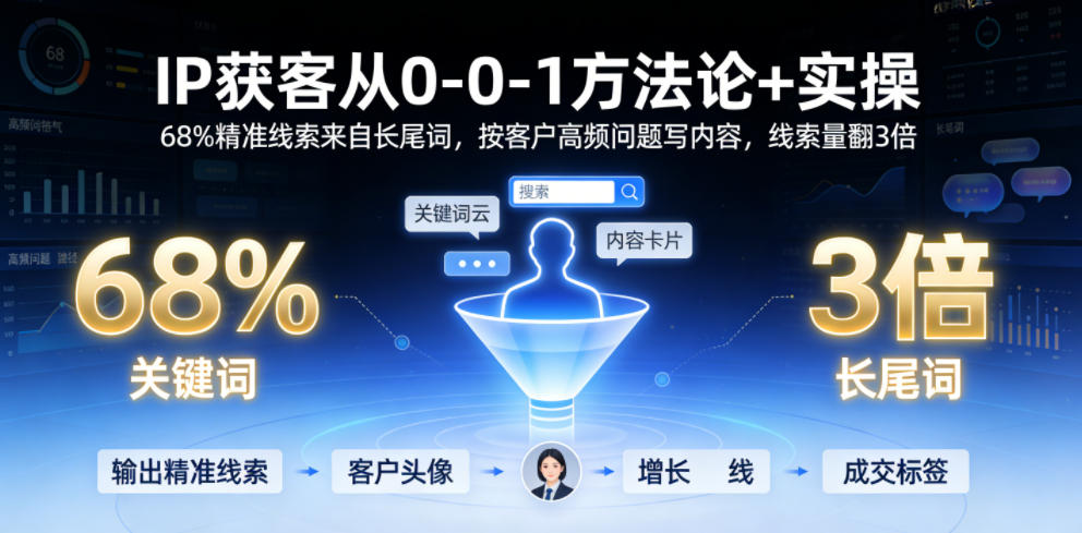 图片[1]-IP获客从0-1方法论+实操，68%精准线索来自长尾词，按客户高频问题写内容，线索量翻3倍——生财有道创业项目网-生财有道