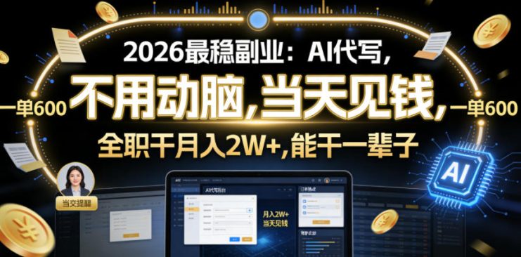 2026最稳副业：AI代写，不用动脑，当天见钱，一单600，全职干月入2W+，能干一辈子【揭秘】——生财有道创业项目网