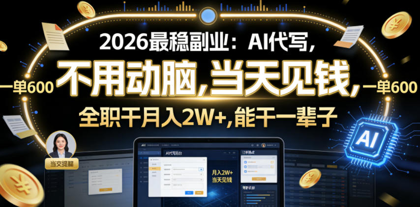 图片[1]-2026最稳副业：AI代写，不用动脑，当天见钱，一单600，全职干月入2W+，能干一辈子【揭秘】——生财有道创业项目网-生财有道