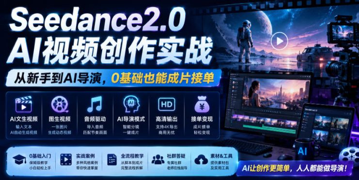 Seedance2.0 AI视频创作实战，从新手到AI导演，0基础也能成片接单变现——生财有道创业项目网