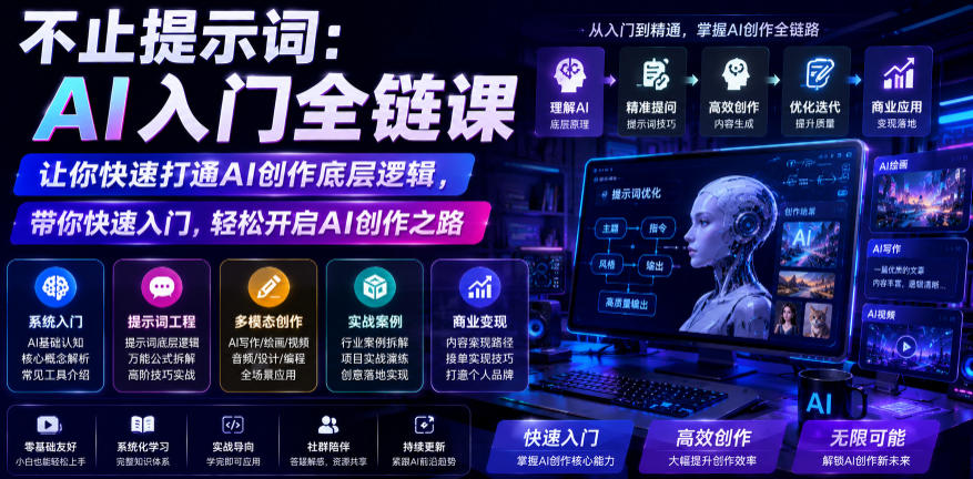 图片[1]-不止提示词：AI入门全链课，让你快速打通AI创作底层逻辑，带你快速入门，轻松开启AI创作之路——生财有道创业项目网-生财有道