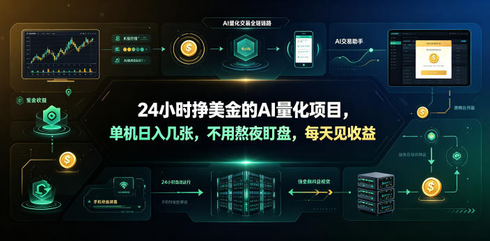 24小时挣美金的AI量化项目，单机日入几十美刀，不用熬夜盯盘，每天见收益【揭秘】——生财有道创业项目网