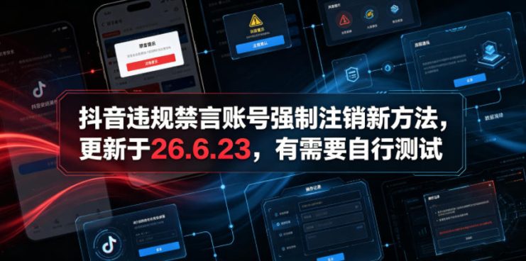 抖音违规禁言账号强制注销新方法，更新于26.6.23，有需要自行测试——生财有道创业项目网