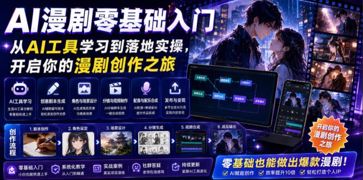 AI漫剧零基础入门，从AI工具学习到落地实操，开启你的漫剧创作之旅——生财有道创业项目网