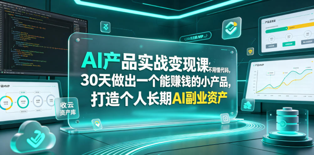图片[1]-AI产品实战变现课，不用懂代码，30天做出一个能賺钱的小产品，打造个人长期AI副业资产——生财有道创业项目网-生财有道