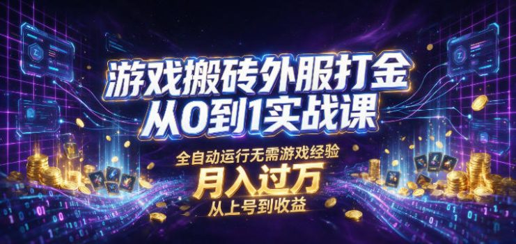 游戏搬砖外服打金从0到1实战课，从上号到收益，全自动运行无需游戏经验，月入过1W【揭秘】——生财有道创业项目网