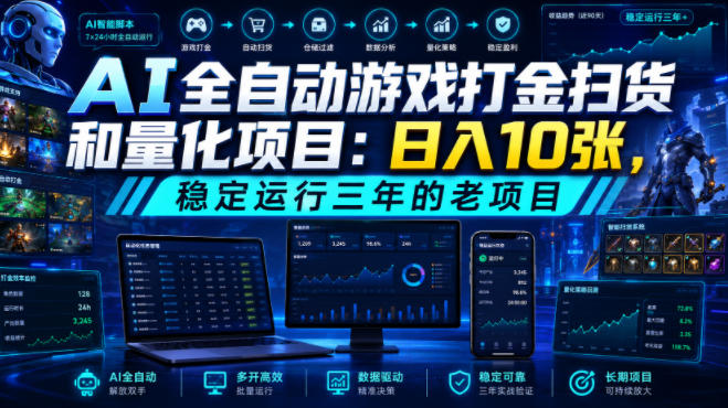 图片[1]-AI全自动游戏打金扫货和量化项目：日入10张，稳定运行三年的老项目！【揭秘】——生财有道创业项目网-生财有道