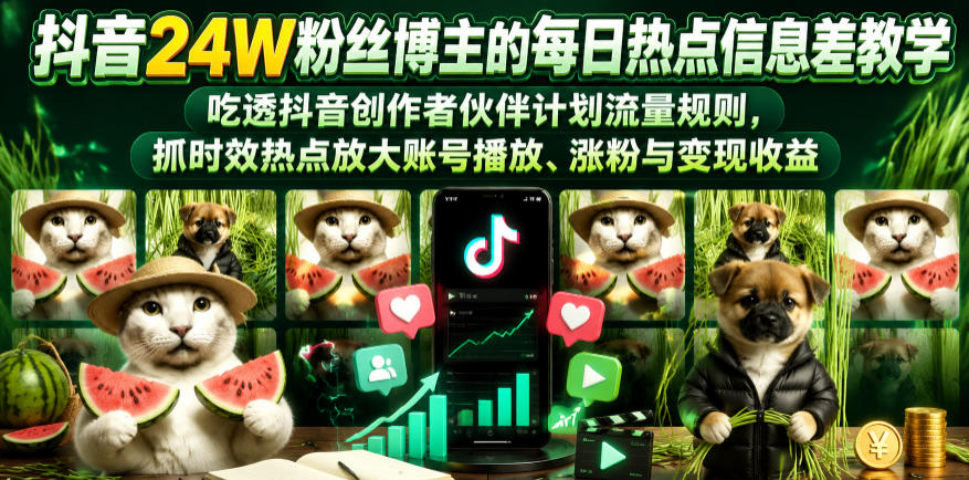 图片[1]-抖音24W粉丝博主的每日热点信息差教学，吃透创作者伙伴计划流量规则，抓时效热点放大账号播放、涨粉与变现收益——生财有道创业项目网-生财有道