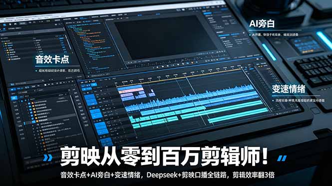 （18867期）剪映从零到百万剪辑师！音效卡点+AI旁白+变速情绪，Deepseek+剪映口播全链路，剪辑效率翻3倍_生财有道创业项目网