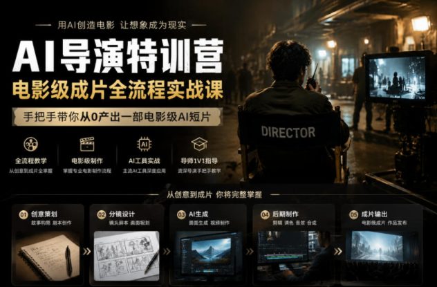 AI导演特训营，电影级成片全流程实战课，手把手带你从0产出一部电影级AI短片——生财有道创业项目网