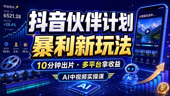 图片[1]-（18869期）抖音伙伴计划最新玩法，无需配音剪辑，10分钟出一条原创视频，轻松日入三位数_生财有道创业项目网-生财有道