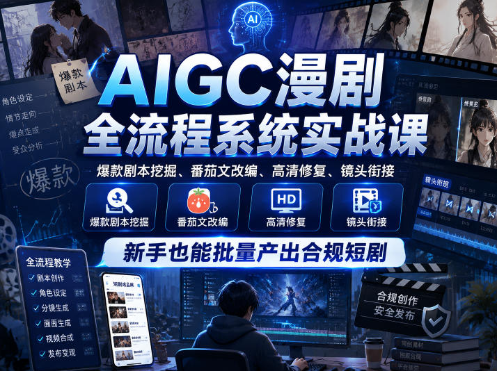 图片[1]-AIGC漫剧全流程系统实战课，爆款剧本挖掘、番茄文改编、高清修复、镜头衔接，新手也能批量产出合规短剧——生财有道创业项目网-生财有道