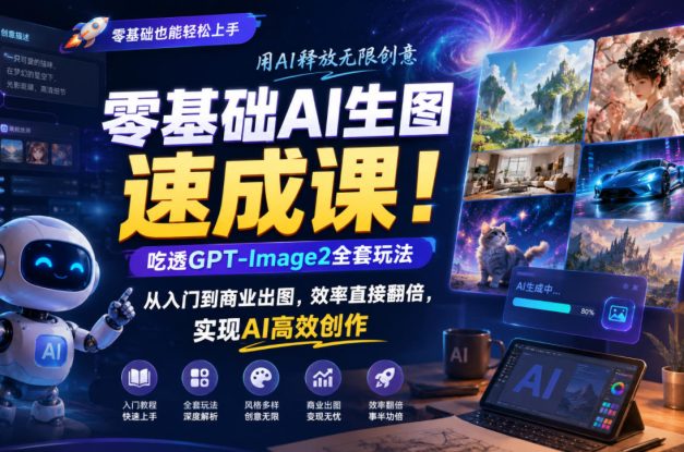 零基础AI生图速成课！吃透GPT-Image2全套玩法，从入门到商业出图，效率直接翻倍，实现AI高效创作——生财有道创业项目网