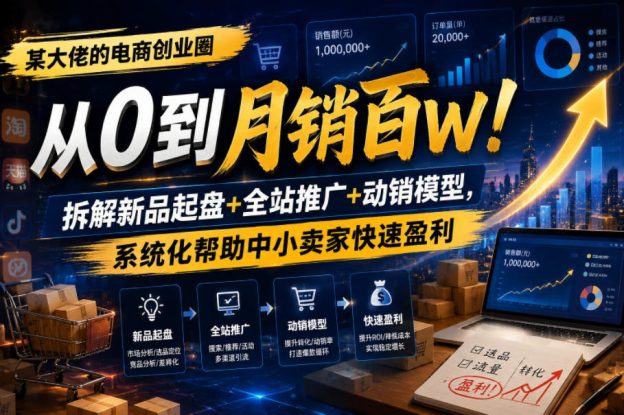 某大佬的电商创业圈从0到月销百W！拆解新品起盘+全站推广+动销模型，系统化帮助中小卖家快速盈利——生财有道创业项目网