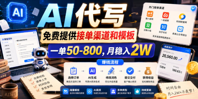 AI代写，免费提供接单渠道和模板，一单50-800，月稳入2W【揭秘】——生财有道创业项目网