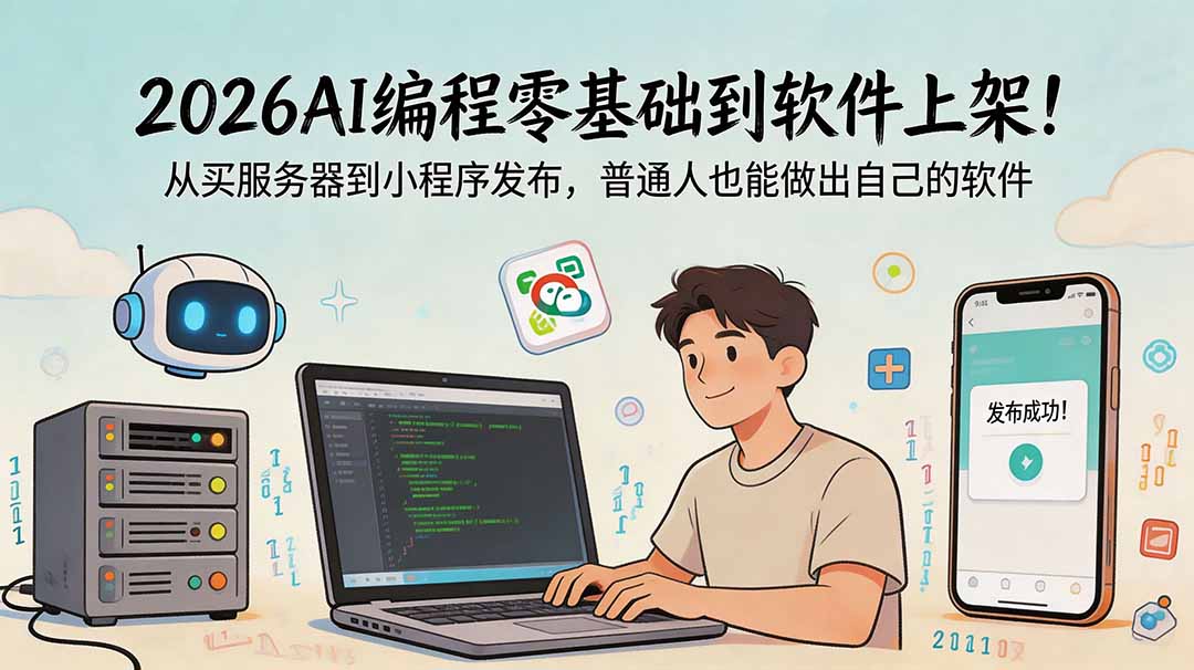 图片[1]-（18905期）2026AI编程零基础到软件上架！从买服务器到小程序发布，普通人也能做出自己的软件_生财有道创业项目网-生财有道
