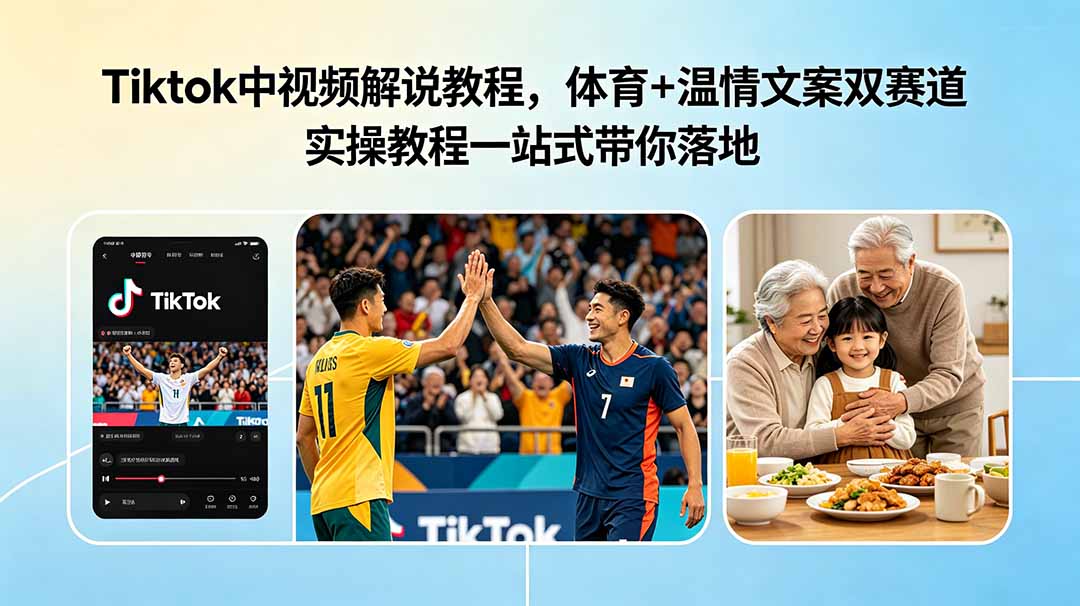 图片[1]-（18910期）Tiktok中视频解说教程，体育+温情文案双赛道实操教程一站式带你落地_生财有道创业项目网-生财有道