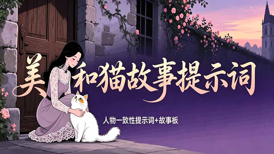 图片[1]-（18909期）美女和猫故事提示词，人物一致性提示词+故事板_生财有道创业项目网-生财有道