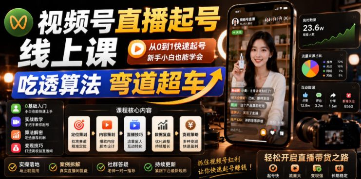 视频号直播起号线上课，吃透算法弯道超车（2026年6月）——生财有道创业项目网