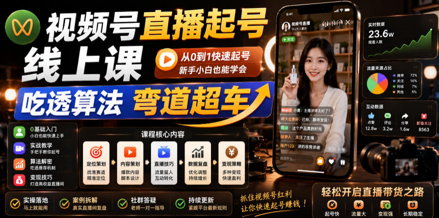 图片[1]-视频号直播起号线上课，吃透算法弯道超车（2026年6月）——生财有道创业项目网-生财有道