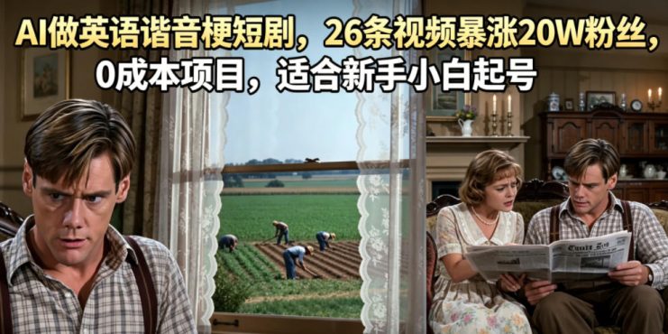AI做英语谐音梗短剧，26条视频暴涨20W粉丝，0成本项目，适合新手小白起号——生财有道创业项目网