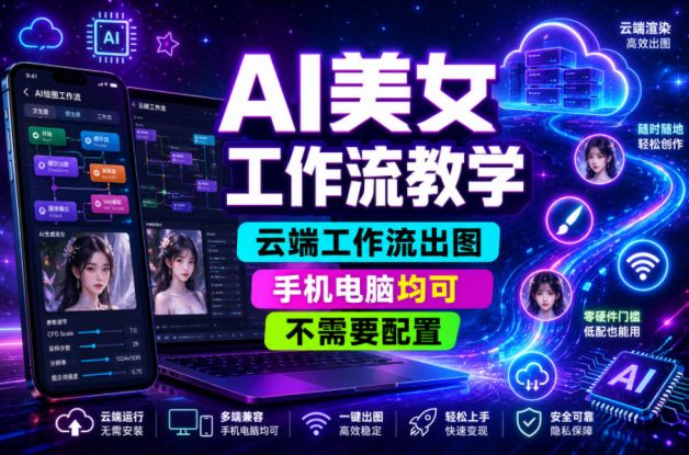 AI美女工作流教学，云端工作流出图，手机电脑均可，不需要配置，快速起号涨粉——生财有道创业项目网