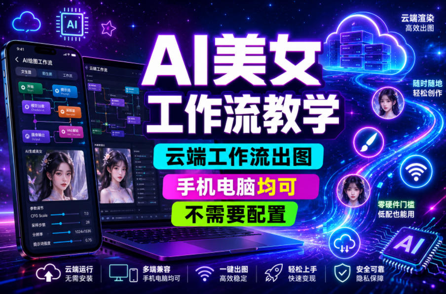 图片[1]-AI美女工作流教学，云端工作流出图，手机电脑均可，不需要配置，快速起号涨粉——生财有道创业项目网-生财有道