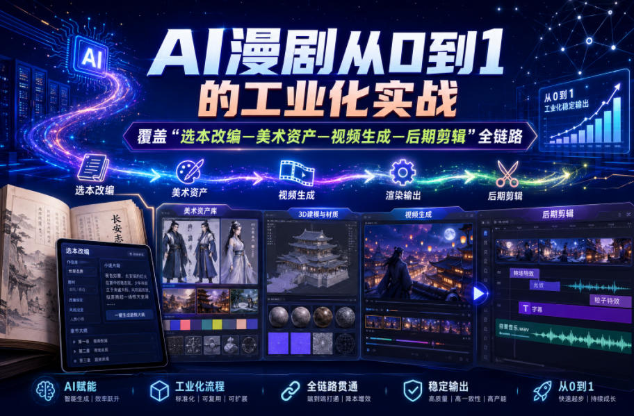 图片[1]-AI漫剧从0到1的工业化实战，覆盖“选本改编—美术资产—视频生成—后期剪辑”全链路（更新6月）——生财有道创业项目网-生财有道