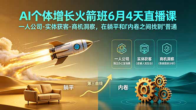 （18939期）AI个体增长火箭班6月4天直播课，一人公司-实体获客-商机洞察，在躺平和内卷之间找到“普通人创收”的第三曲线_生财有道创业项目网