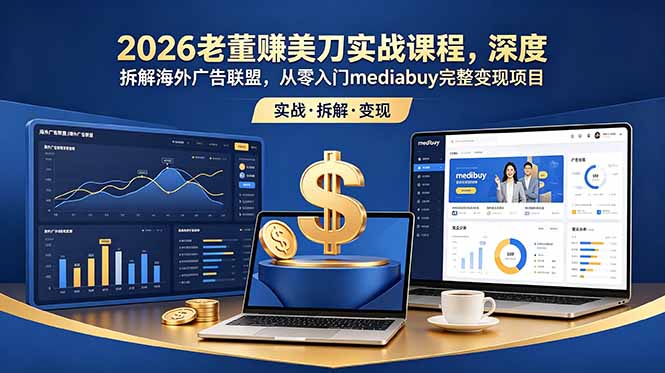 图片[1]-（18935期）2026老董赚美刀实战课程，深度拆解海外广告联盟，从零入门mediabuy完整变现项目_生财有道创业项目网-生财有道