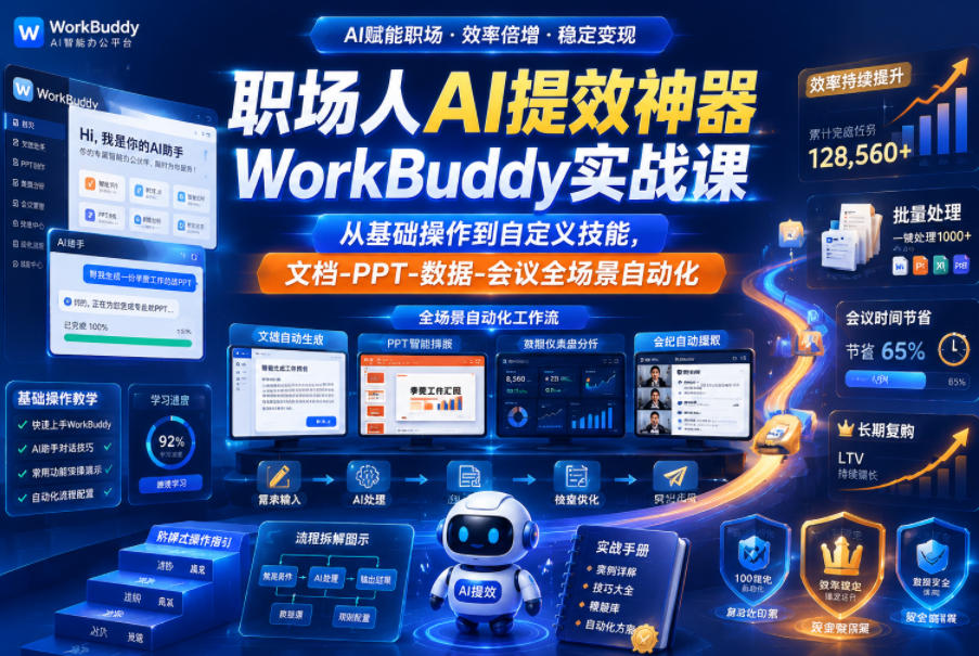 图片[1]-职场人AI提效神器WorkBuddy实战课，从基础操作到自定义技能，文档-PPT-数据-会议全场景自动化——生财有道创业项目网-生财有道