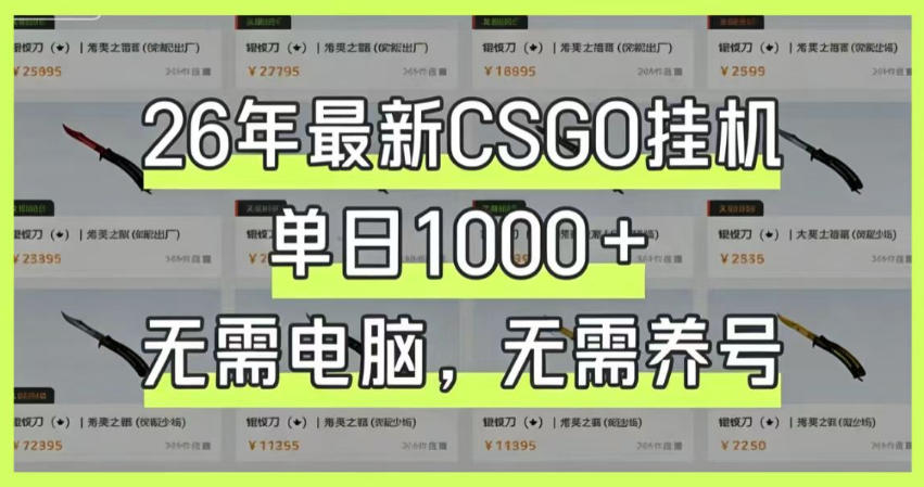 图片[1]-26年最新CSGO挂G系统，单日1000+，无需电脑，无需养号，0基础可上手【揭秘】——生财有道创业项目网-生财有道
