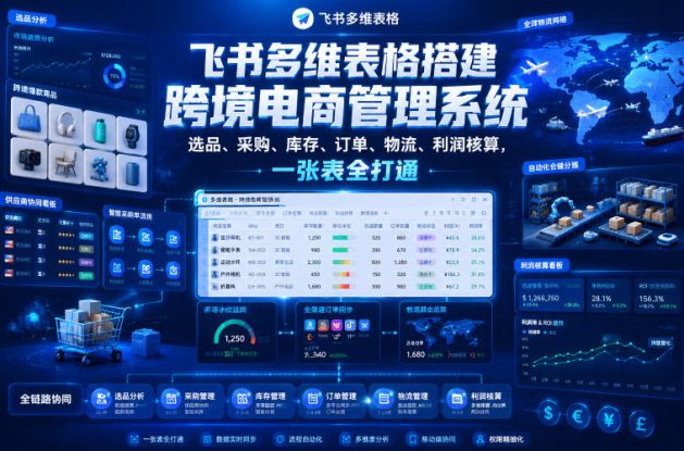 飞书多维表格搭建跨境电商管理系统，选品、采购、库存、订单、物流、利润核算，一张表全打通——生财有道创业项目网