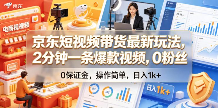 京东短视频带货最新玩法，2分钟一条爆款视频，0粉丝，0保证金，操作简单，日入1k+【揭秘】——生财有道创业项目网