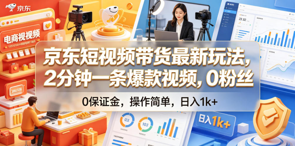 图片[1]-京东短视频带货最新玩法，2分钟一条爆款视频，0粉丝，0保证金，操作简单，日入1k+【揭秘】——生财有道创业项目网-生财有道