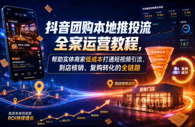 抖音团购本地推投流全案运营教程，帮助实体商家低成本打通短视频引流、到店核销、复购转化的全链路——生财有道创业项目网