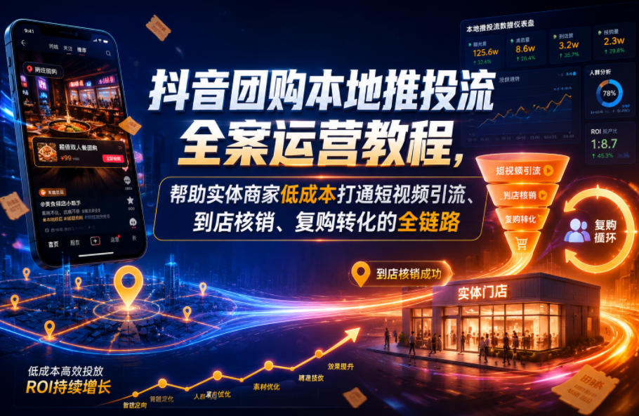 图片[1]-抖音团购本地推投流全案运营教程，帮助实体商家低成本打通短视频引流、到店核销、复购转化的全链路——生财有道创业项目网-生财有道
