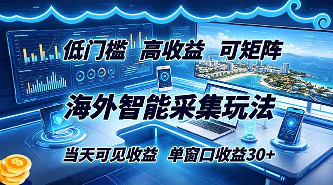 （18955期）海外智能采集玩法，低门槛高单价可矩阵，当天可见收益，单窗口30+_生财有道创业项目网