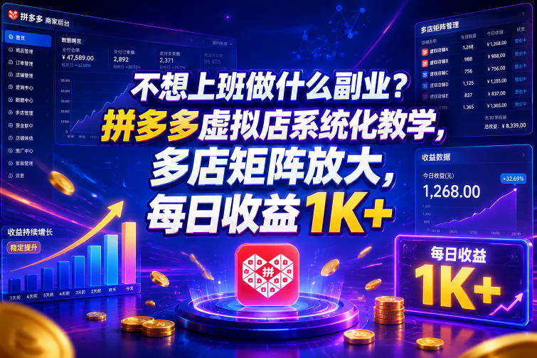 图片[1]-不想上班做什么副业？拼多多虚拟店系统化教学，多店矩阵放大，每日收益1K+【揭秘】——生财有道创业项目网-生财有道