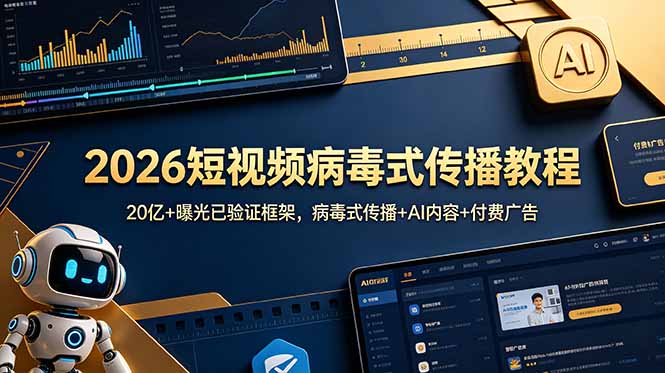 （18986期）2026短视频病毒式传播教程：20亿+曝光已验证框架，病毒式传播+AI内容+付费广告_生财有道创业项目网