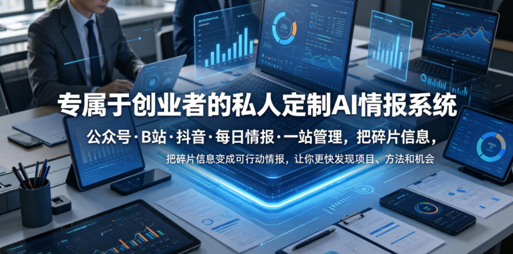 图片[1]-专属于创业者的私人定制AI情报系统，公众号·B站·抖音·每日情报·一站管理，把碎片信息变成可行动情报，让你更快发现项目、方法和机会——生财有道创业项目网-生财有道