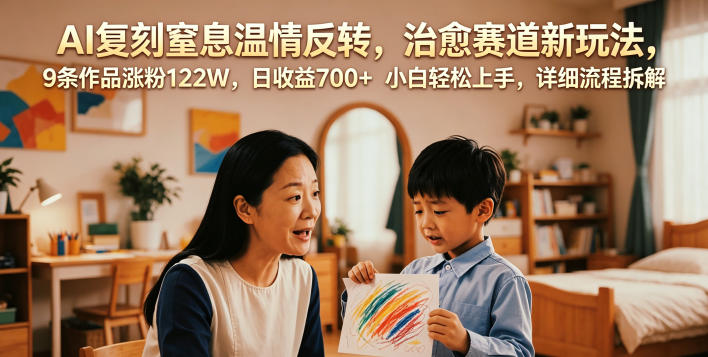 AI复刻窒息温情反转，治愈赛道新玩法，9条作品涨粉122W，日收益700+ 小白轻松上手，详细流程拆解——生财有道创业项目网
