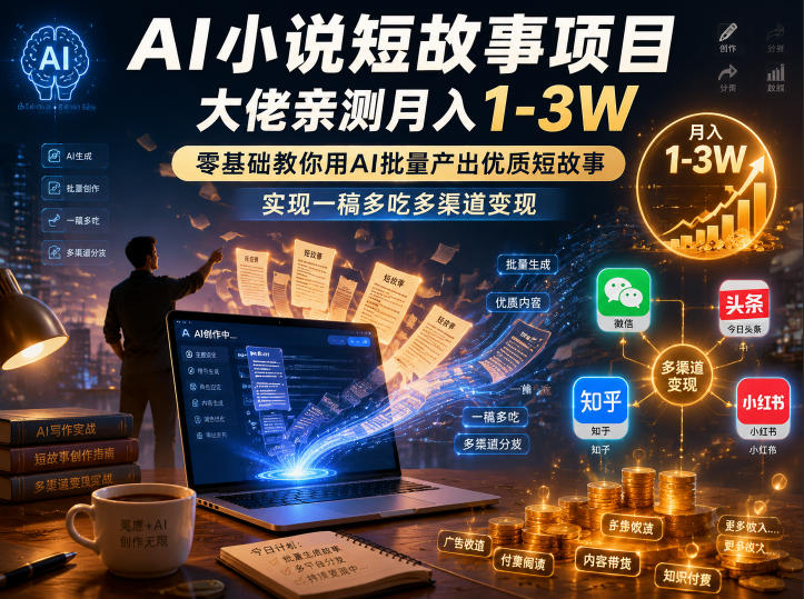 图片[1]-AI小说短故事项目，大佬亲测月入1-3W，零基础教你用AI批量产出优质短故事，实现一稿多吃多渠道变现（更新）——生财有道创业项目网-生财有道