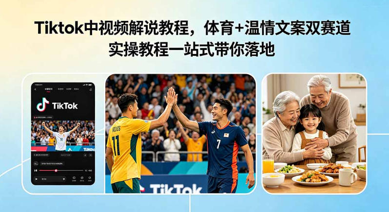 图片[1]-Tiktok中视频解说教程，体育+温情文案双赛道实操教程一站式带你落地，教你出海賺美刀——生财有道创业项目网-生财有道