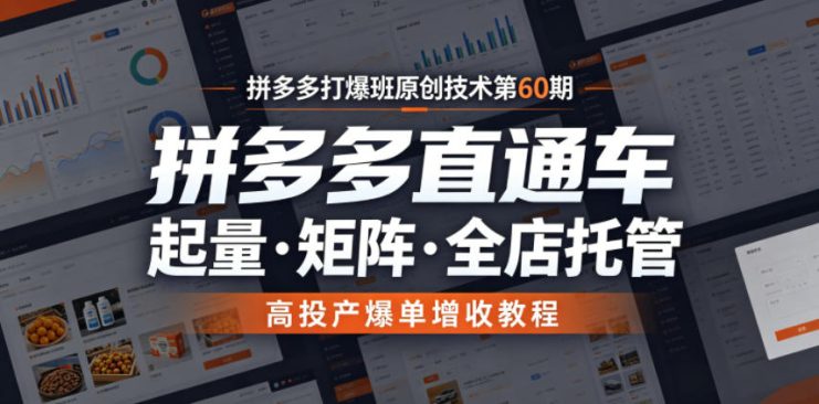 拼多多打爆班原创技术第60期，拼多多直通车，起量・矩阵・全店托管，高投产爆单增收教程——生财有道创业项目网